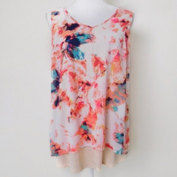 Ava & Viv Floral Layered Split Back Summer Tank - Picture 3 of 5